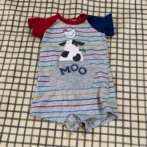 Mud Pie Striped Farm Onesie. Sz 6-9 months.
